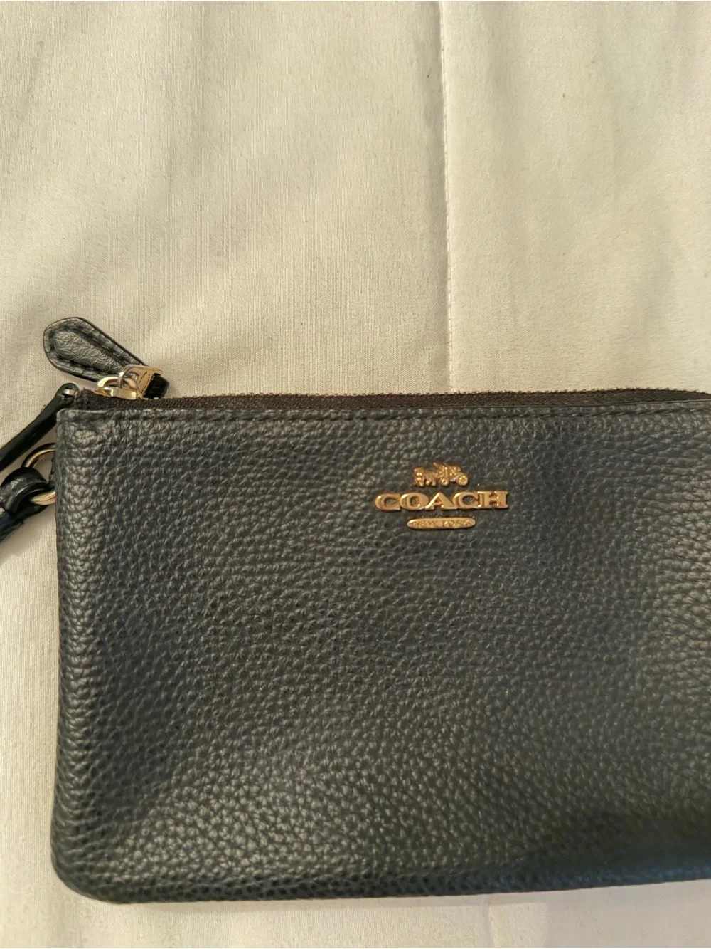 Coach Black Pebbled Leather Wristlet with Gold Logo